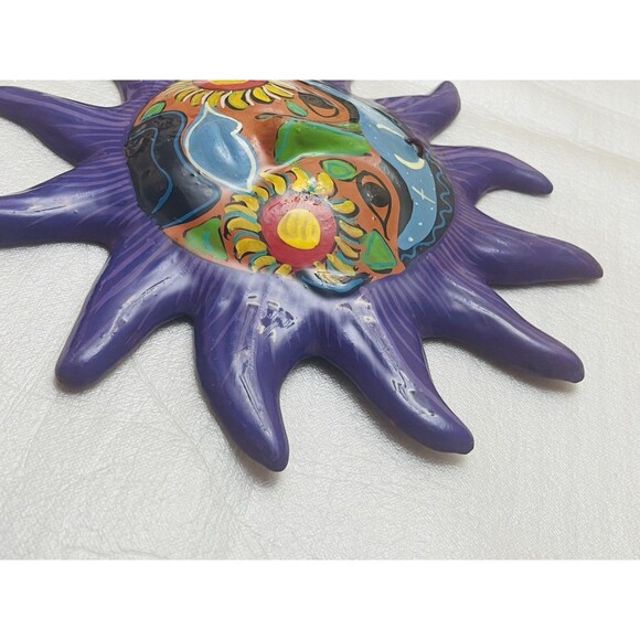 Talavera Sun Face Wall Art – 10"x10" Hand Painted Mexican Pottery Folk Art - Picture 4 of 7
